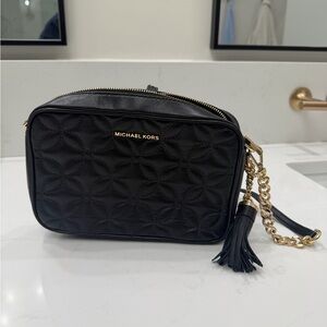 Michael Kors Black Embossed Crossbody Bag with Gold Chain